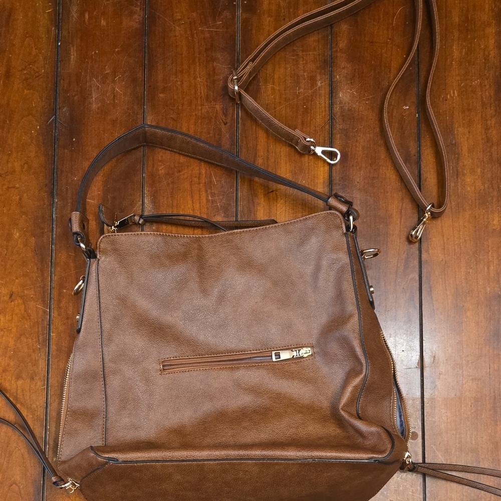 Realer Elegant Brown Leather Shoulder Bag